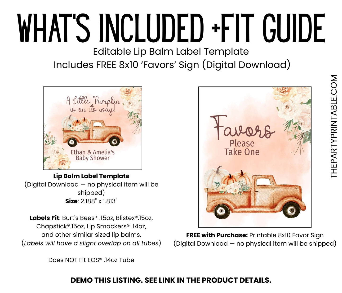 Pumpkin Lip Balm Label Template: Fall Baby Shower, Gender Neutral Favor