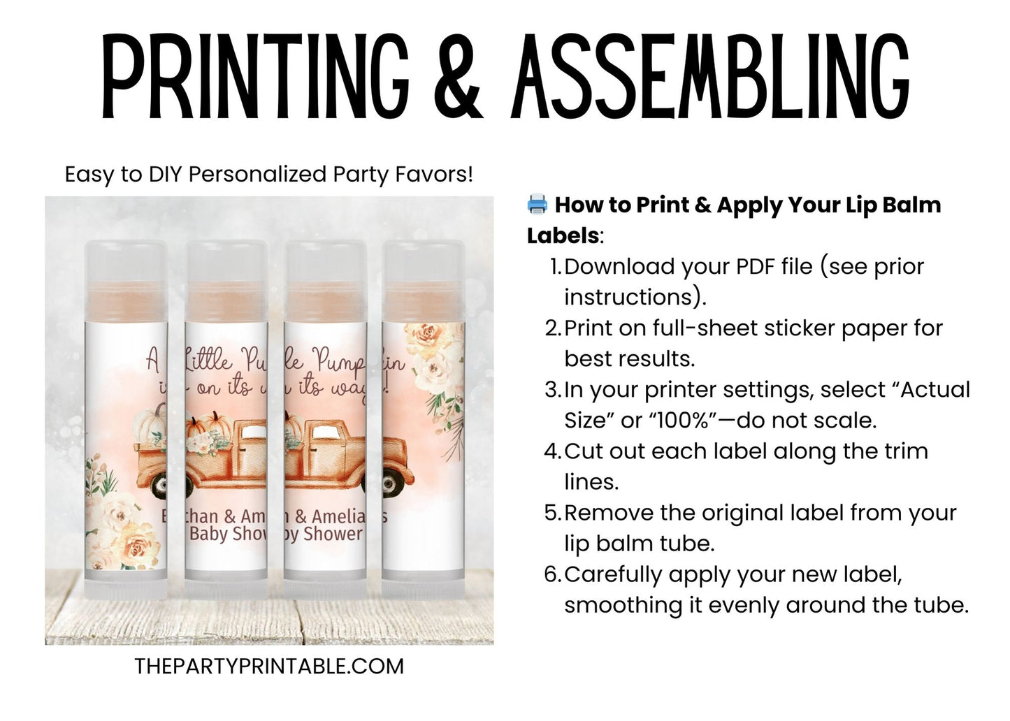 Pumpkin Lip Balm Label Template: Fall Baby Shower, Gender Neutral Favor
