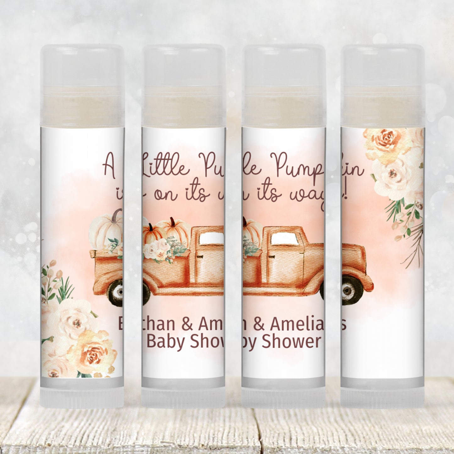 Pumpkin Chapstick Favors: Fall Baby Shower, Gender Neutral Party Gift