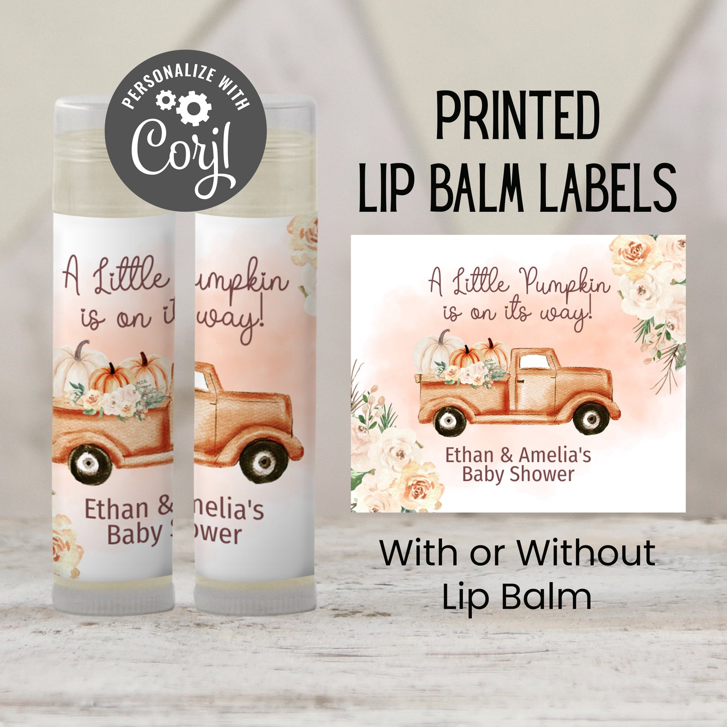 Pumpkin Chapstick Favors: Fall Baby Shower, Gender Neutral Party Gift