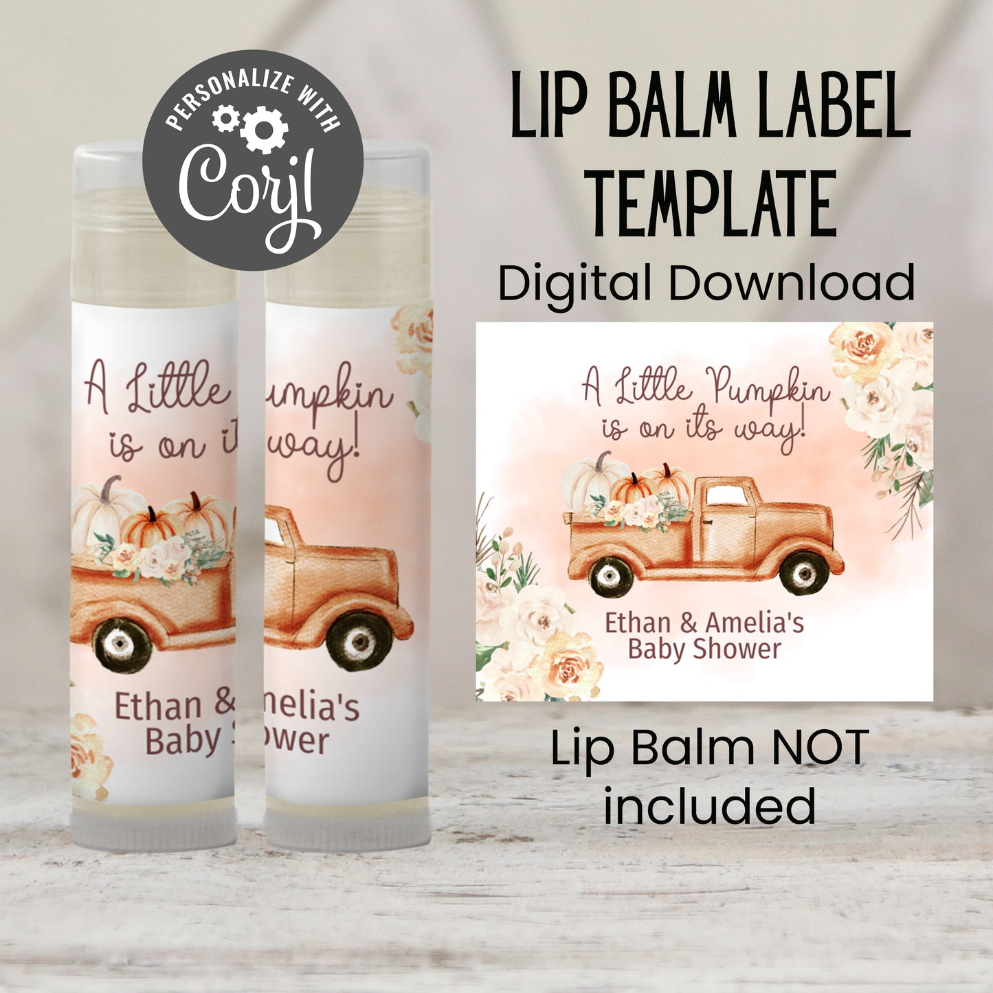 Pumpkin Lip Balm Label Template: Fall Baby Shower, Gender Neutral Favor