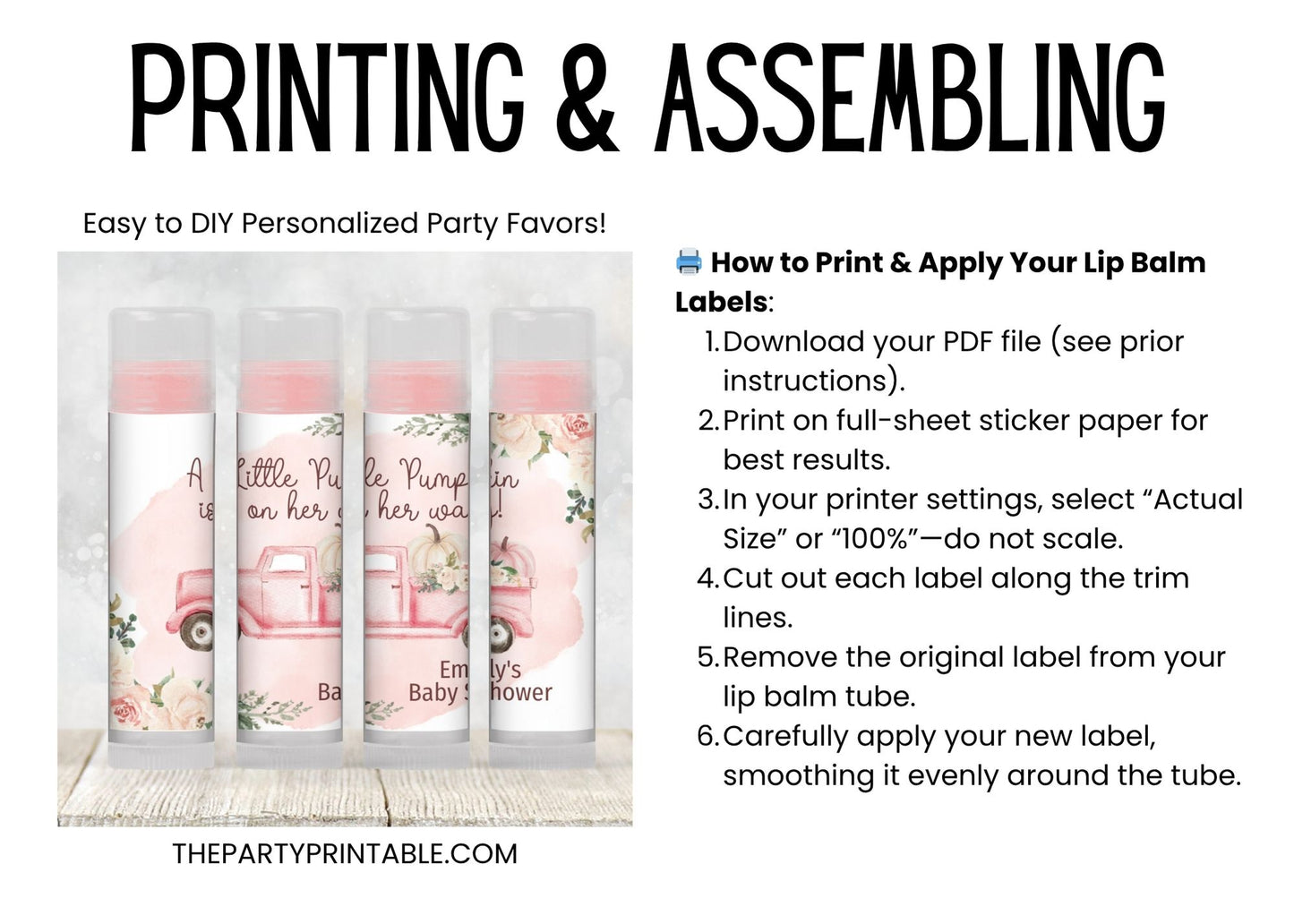 Pink Pumpkin Lip Balm Label Template: Fall Baby Shower, Little Pumpkin Favor
