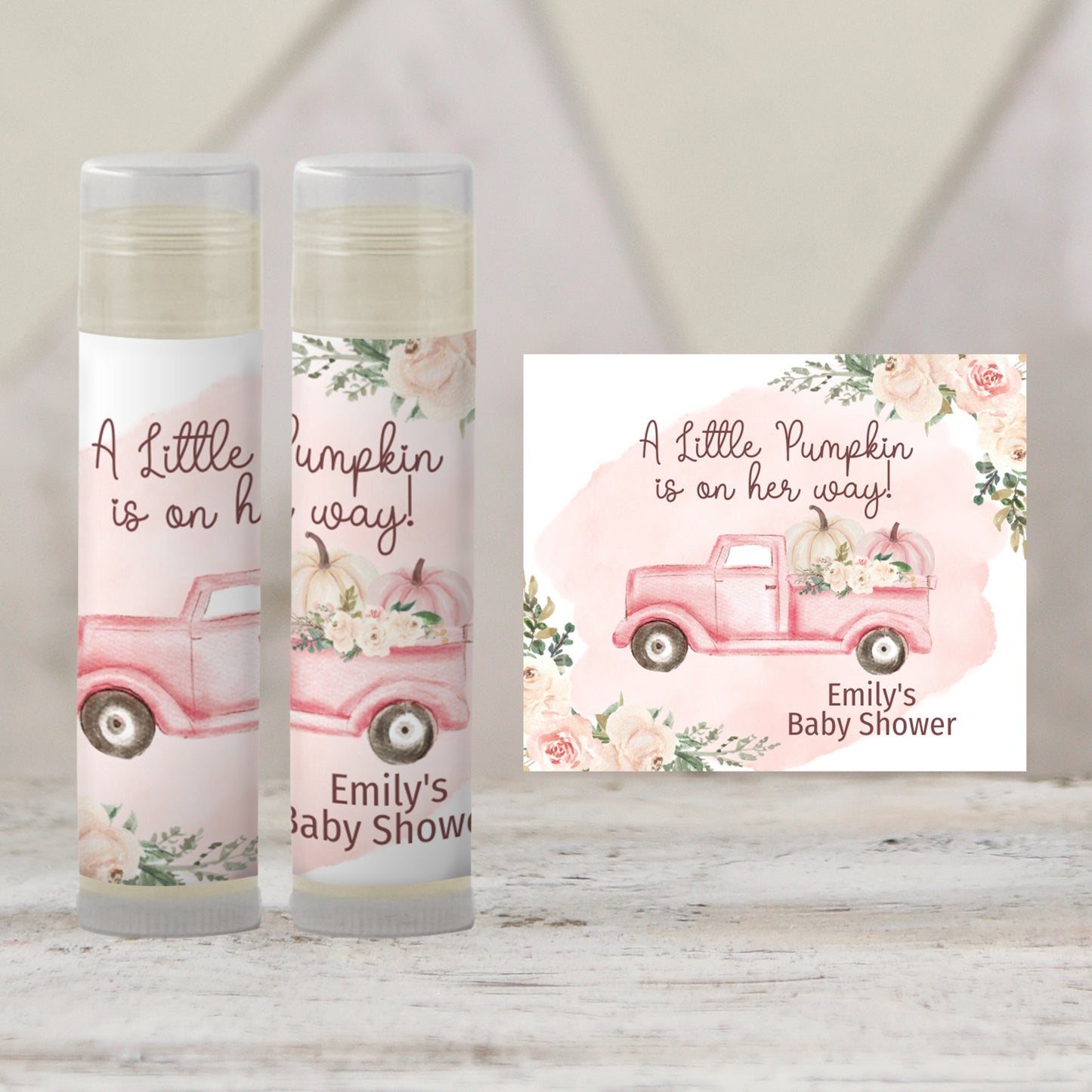 Pink Pumpkin Lip Balm Label Template: Fall Baby Shower, Little Pumpkin Favor