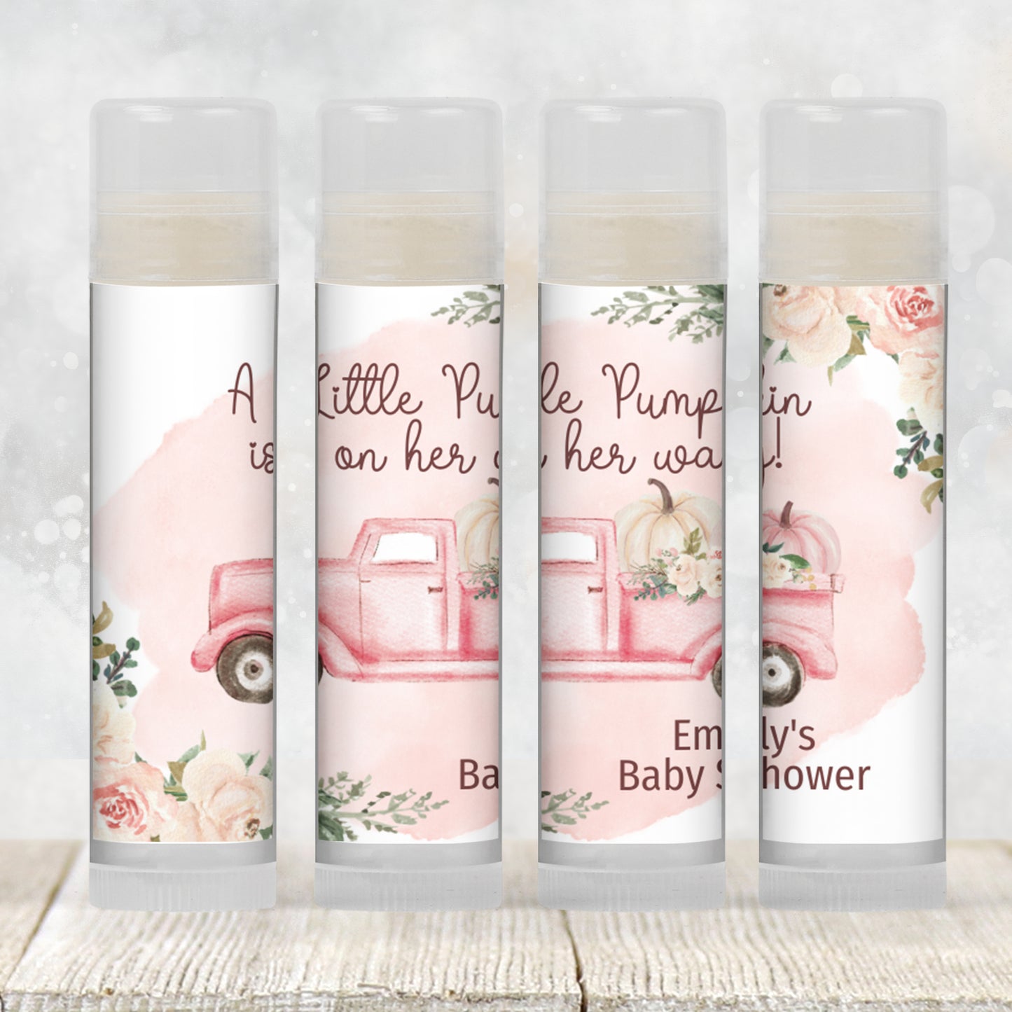 Pink Pumpkin Chapstick Favors: Fall Baby Shower, Little Pumpkin Girl Gift