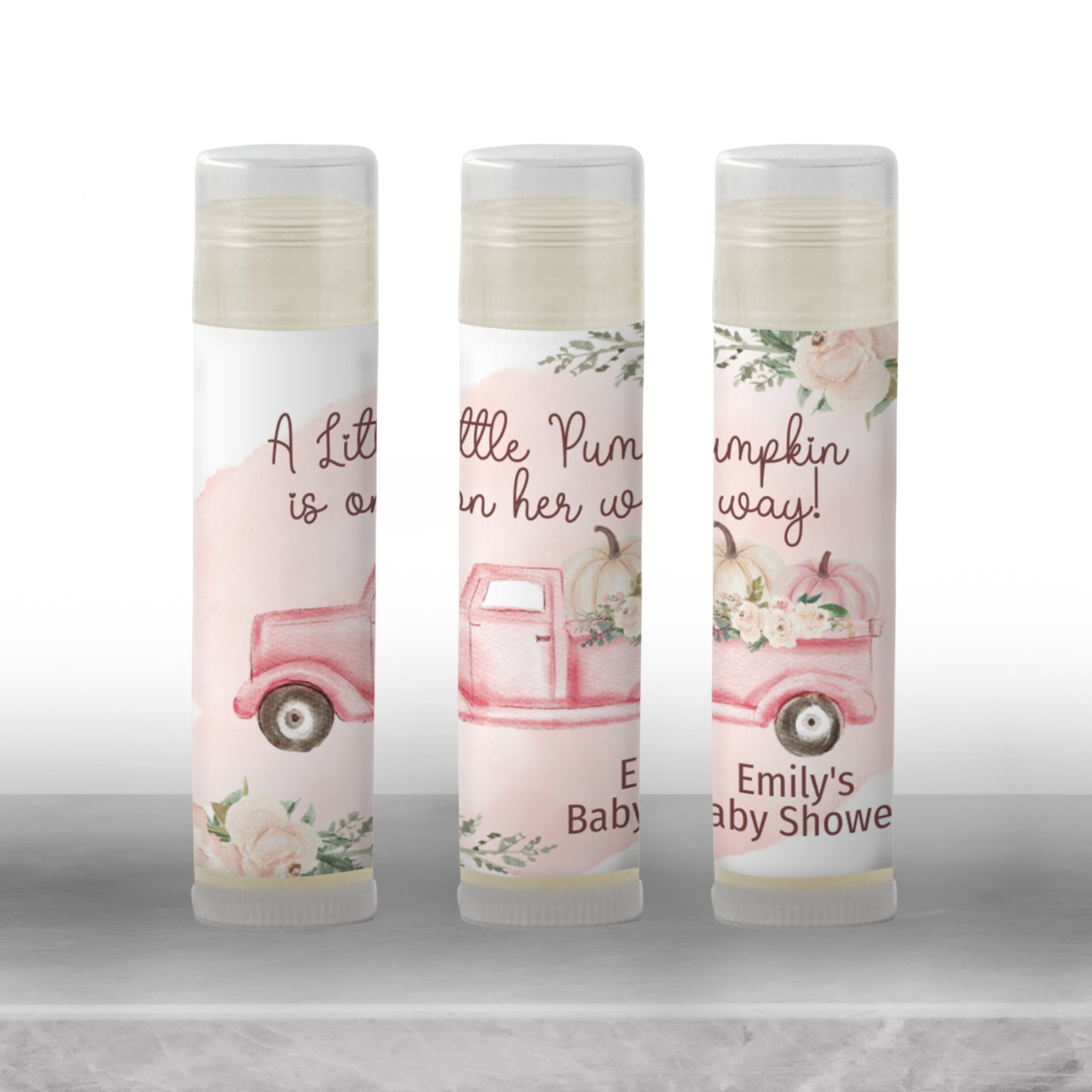 Pink Pumpkin Lip Balm Label Template: Fall Baby Shower, Little Pumpkin Favor
