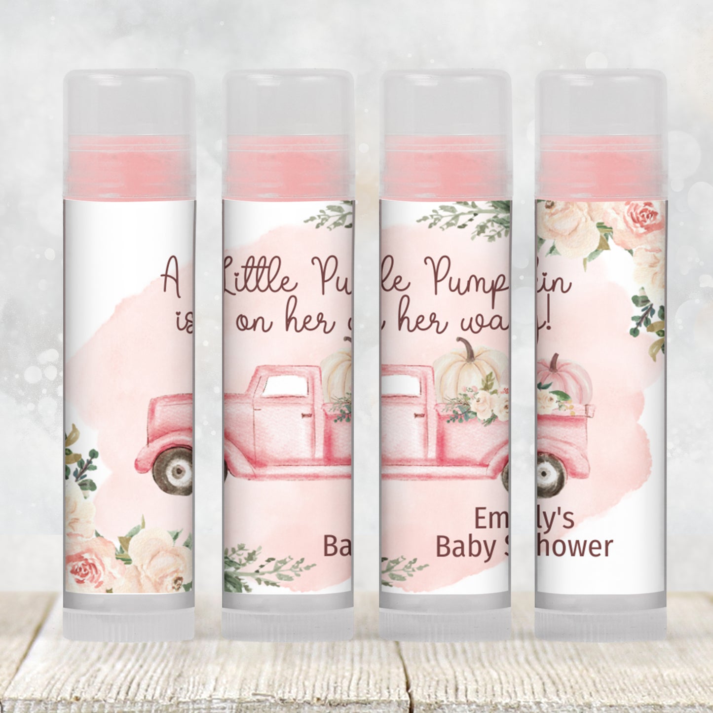 Pink Pumpkin Lip Balm Label Template: Fall Baby Shower, Little Pumpkin Favor