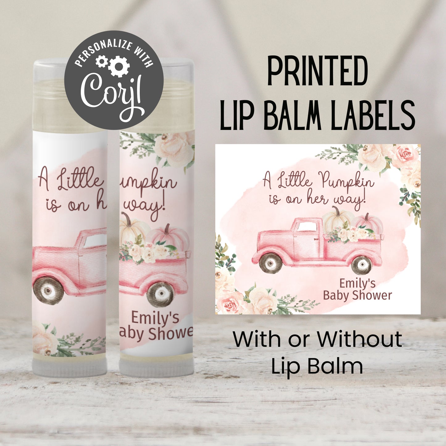 Pink Pumpkin Chapstick Favors: Fall Baby Shower, Little Pumpkin Girl Gift