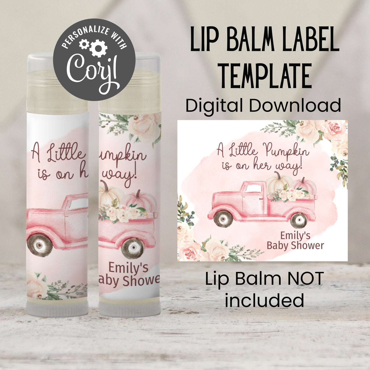 Pink Pumpkin Lip Balm Label Template: Fall Baby Shower, Little Pumpkin Favor