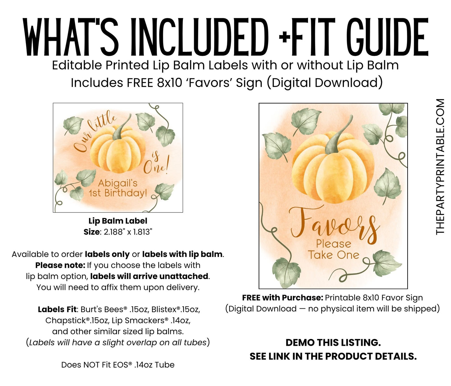 Our Little Pumpkin Is One Lip Balm Favors: Fall 1st Birthday Guest Gift