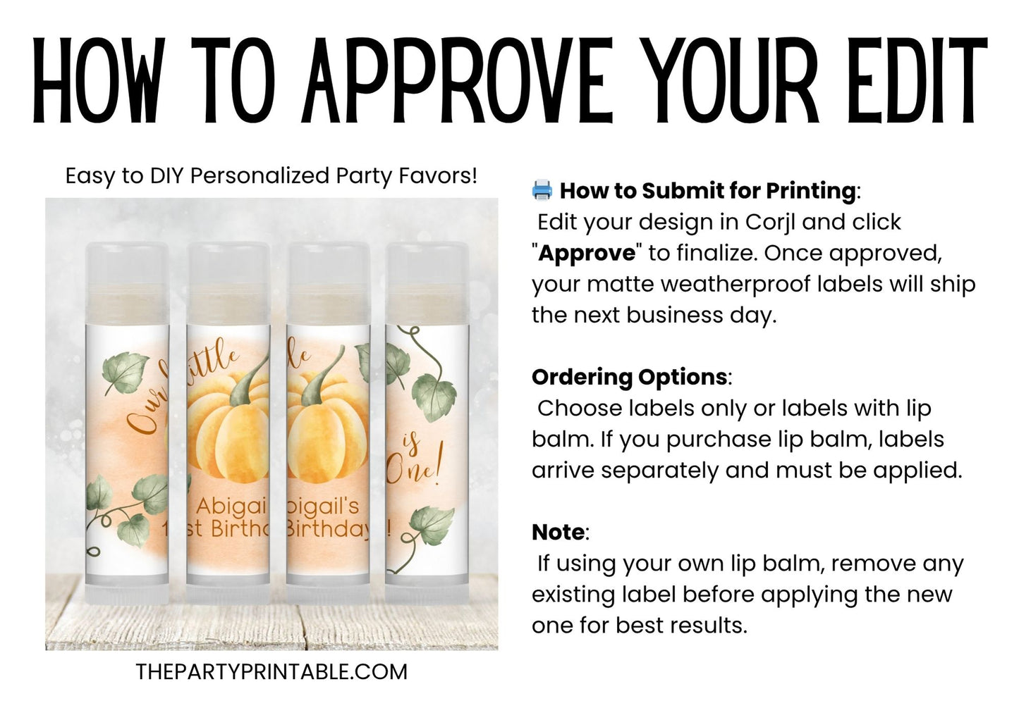 Our Little Pumpkin Is One Lip Balm Favors: Fall 1st Birthday Guest Gift