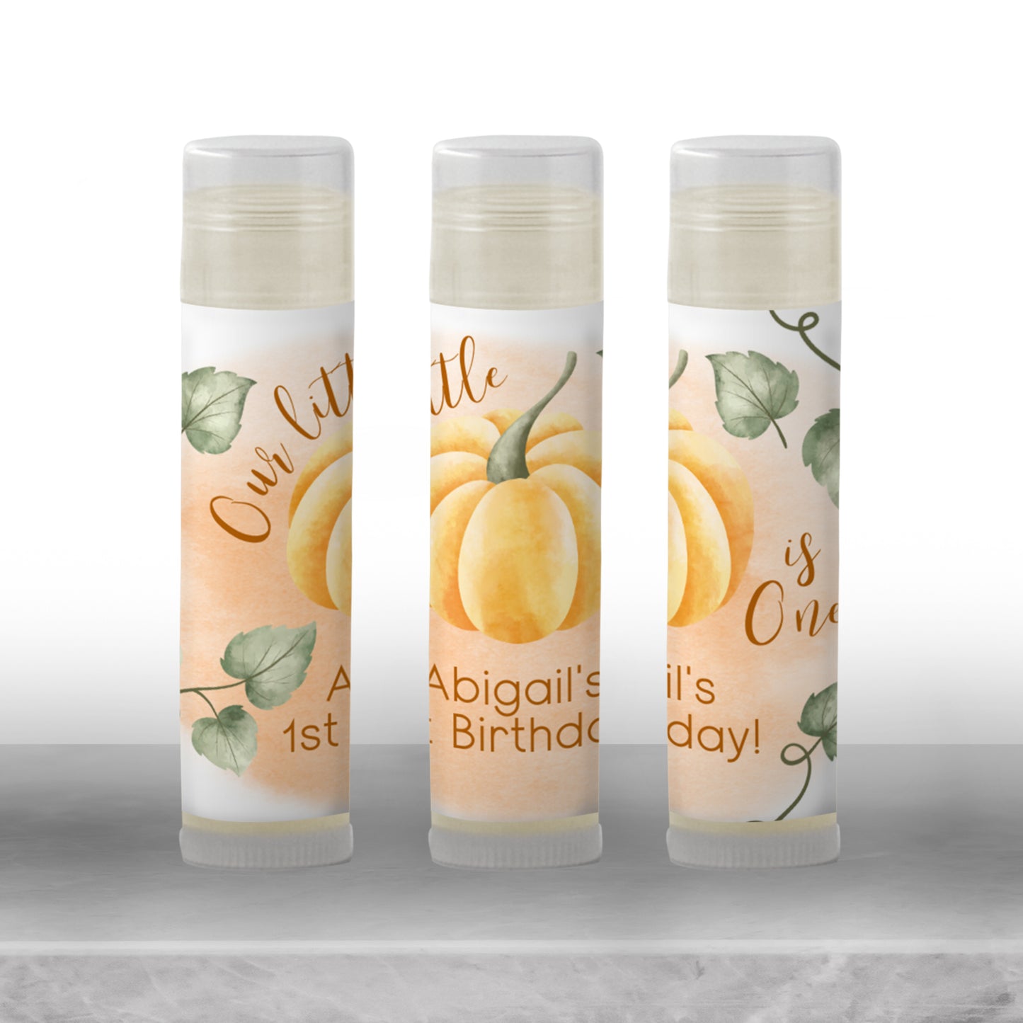 Our Little Pumpkin Is One Lip Balm Favors: Fall 1st Birthday Guest Gift