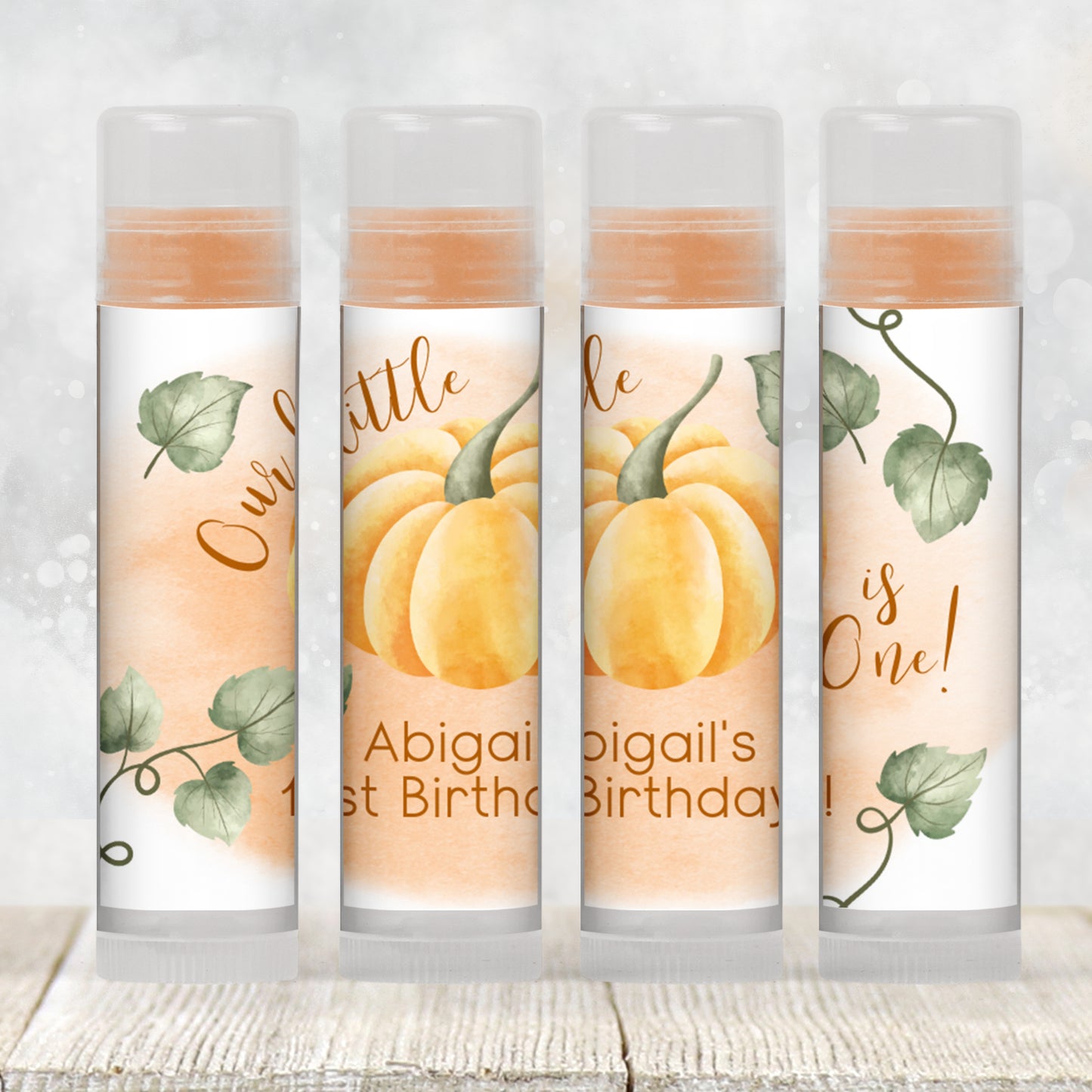 Our Little Pumpkin Is One Lip Balm Label Template: Fall 1st Birthday Favor (Digital Download)