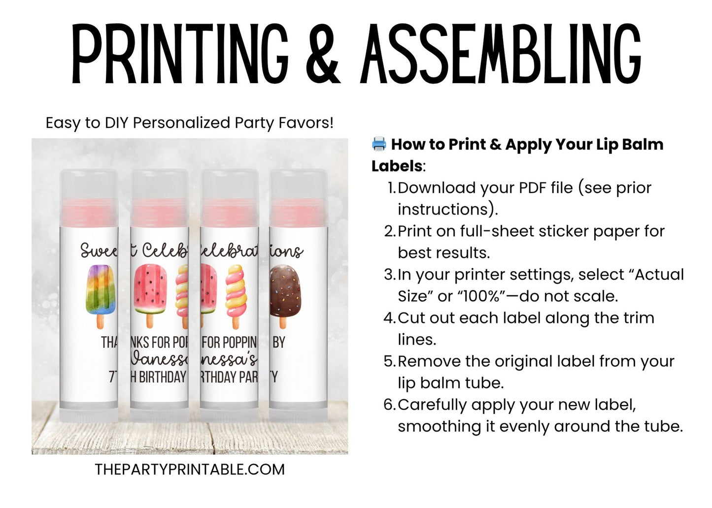 Popsicle Chapstick Label Template: Summer Baby Shower, Birthday Favor