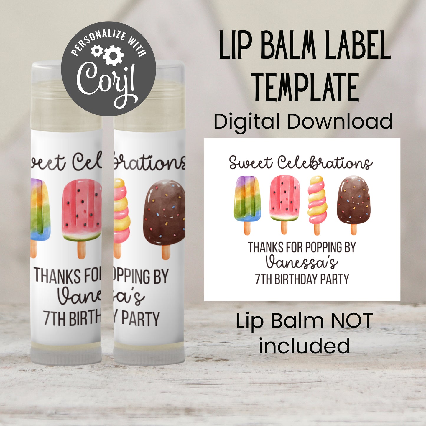 Popsicle Chapstick Label Template: Summer Baby Shower, Birthday Favor