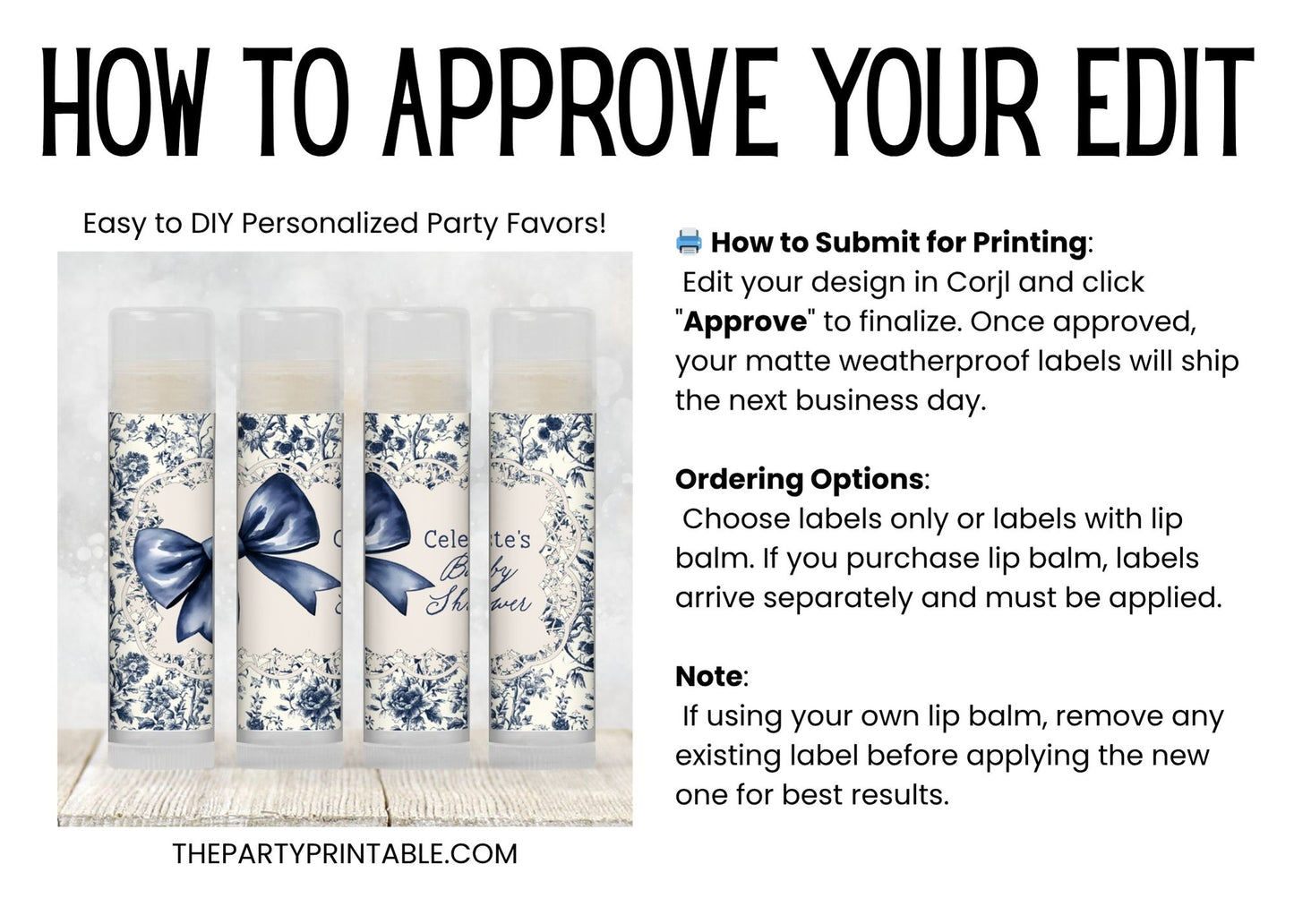Blue Toile Chapstick Favors: Vintage Wedding, Bridal or Baby Shower Gift
