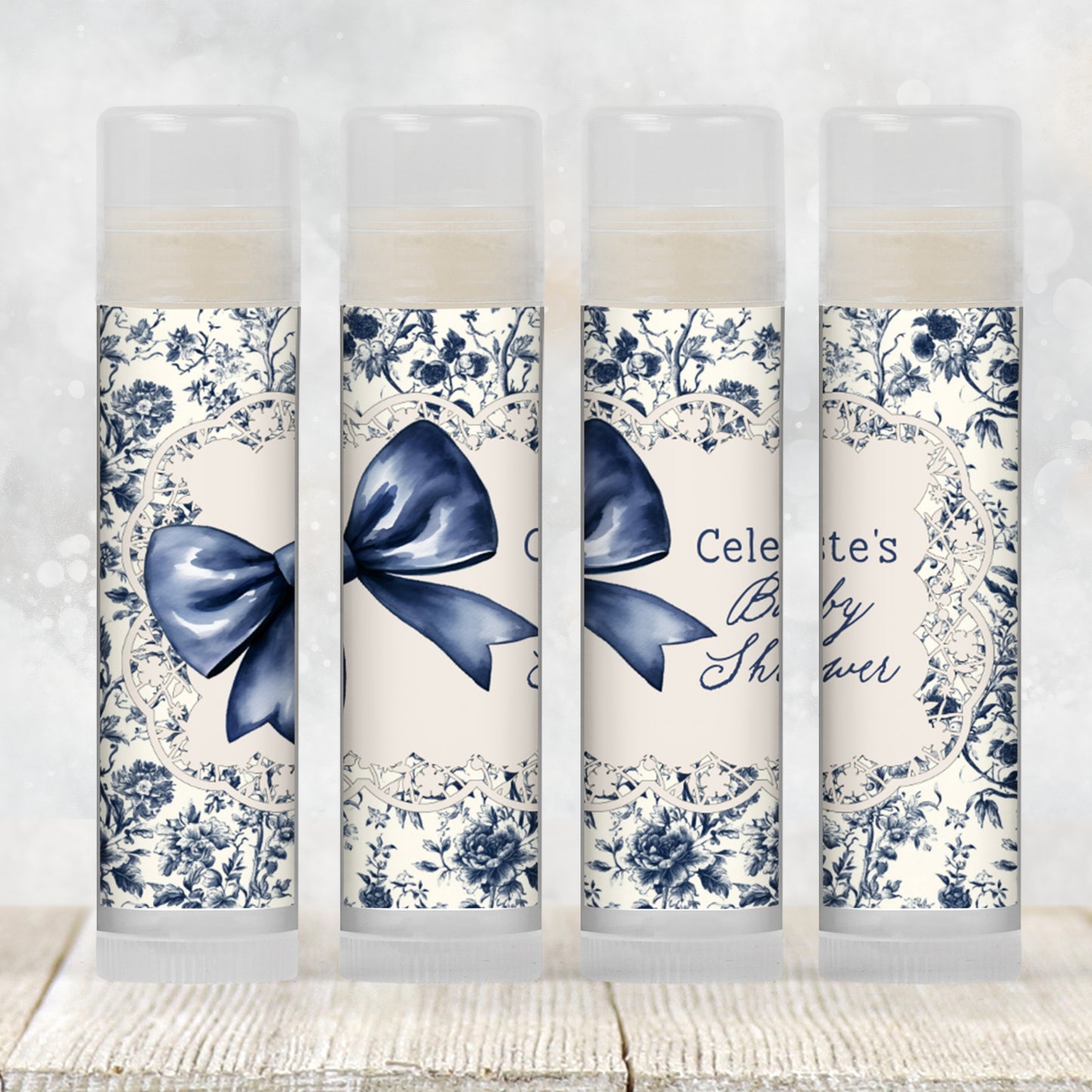 Blue Toile Chapstick Favors: Vintage Wedding, Bridal or Baby Shower Gift