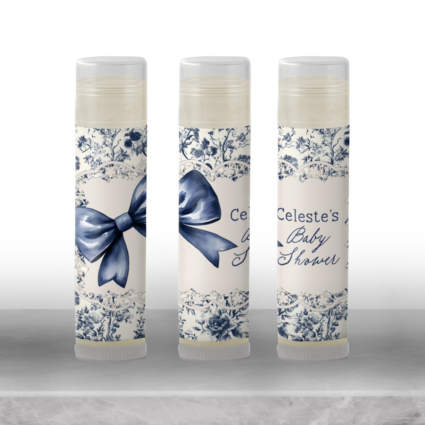 Blue Toile Chapstick Favors: Vintage Wedding, Bridal or Baby Shower Gift