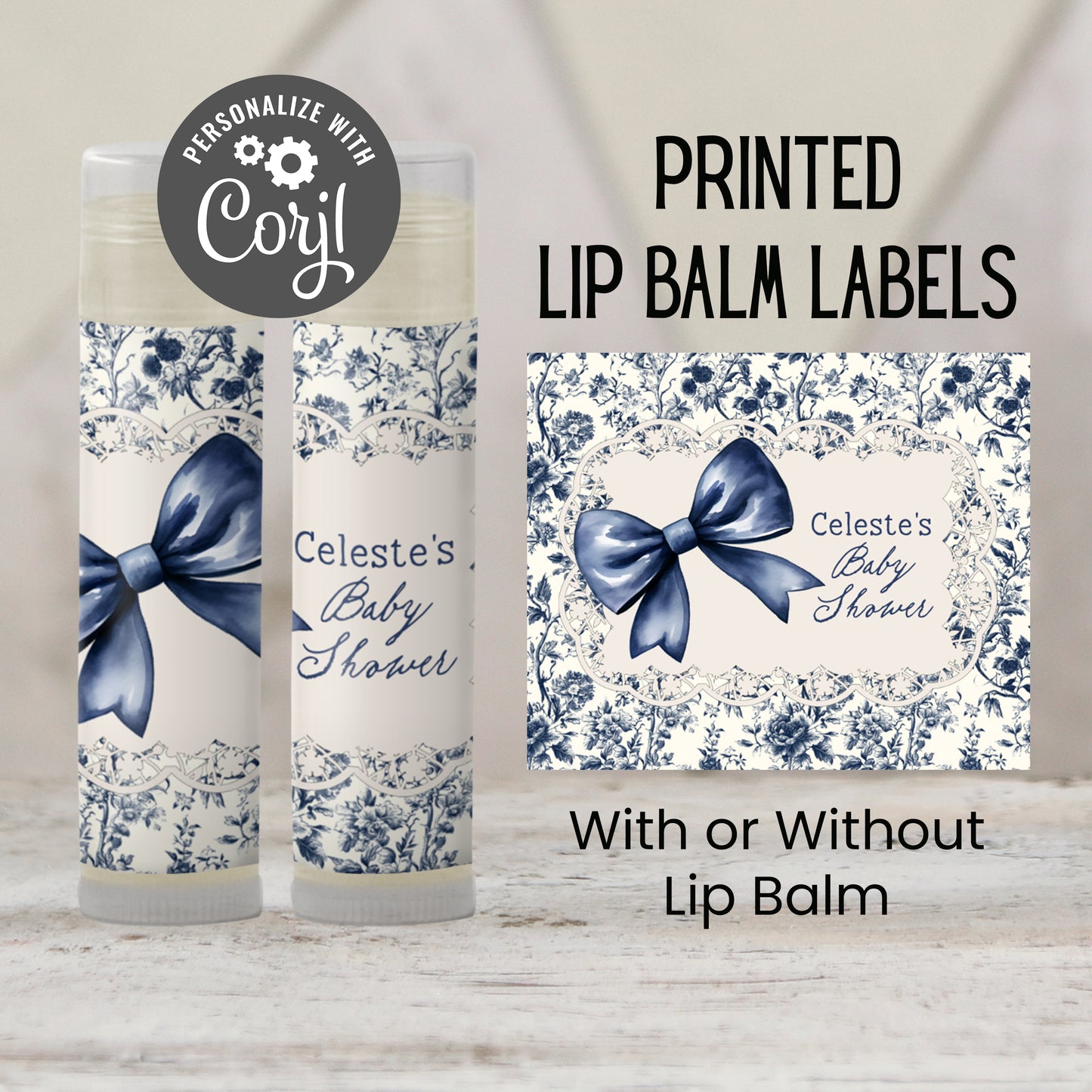 Blue Toile Chapstick Favors: Vintage Wedding, Bridal or Baby Shower Gift