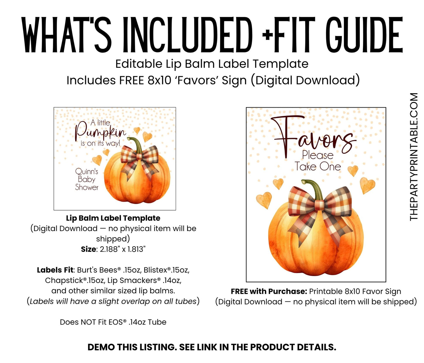Pumpkin with Orange Bow Chapstick Label Template: Gender Neutral Baby Shower Favor