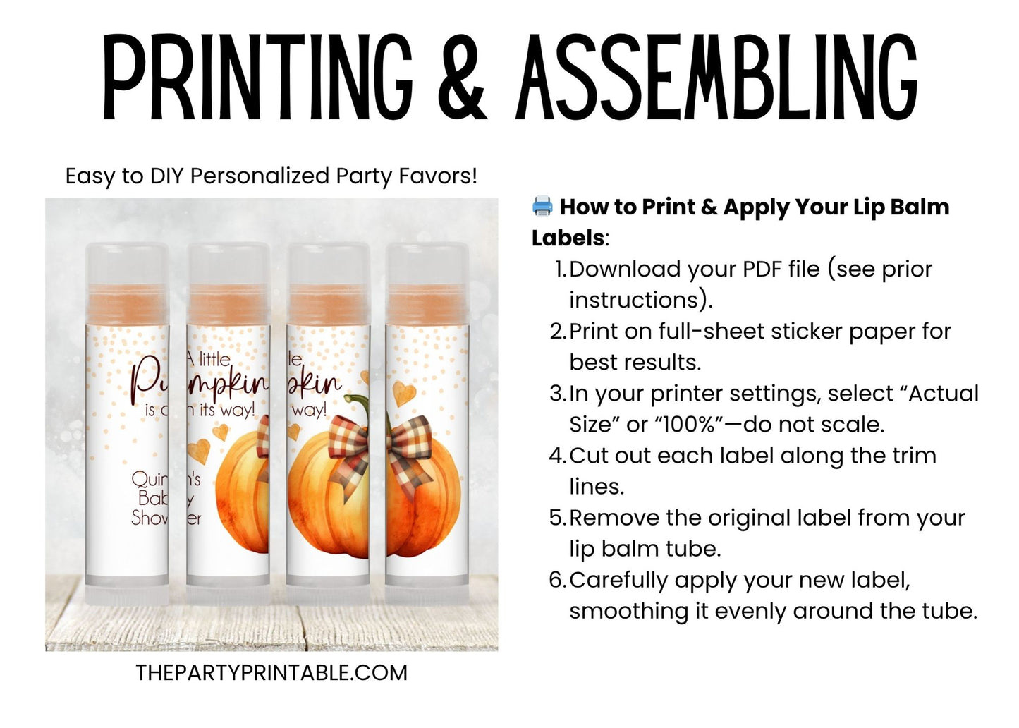Pumpkin with Orange Bow Chapstick Label Template: Gender Neutral Baby Shower Favor