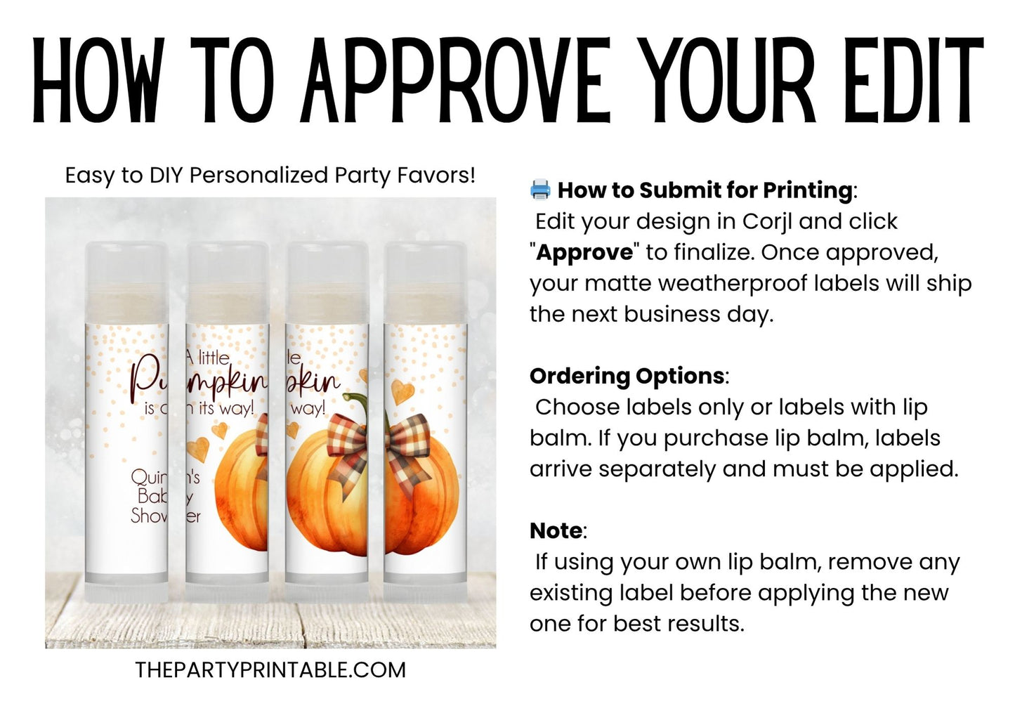 Pumpkin with Orange Bow Chapstick Favors: Gender Neutral Baby Shower Gift