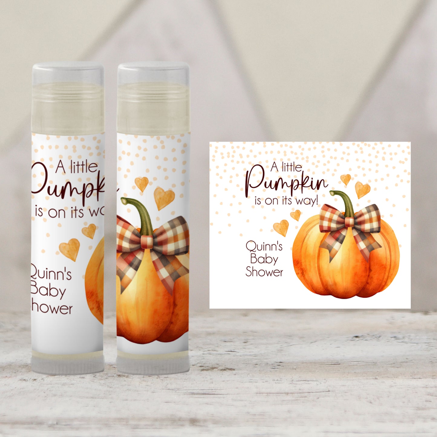 Pumpkin with Orange Bow Chapstick Favors: Gender Neutral Baby Shower Gift