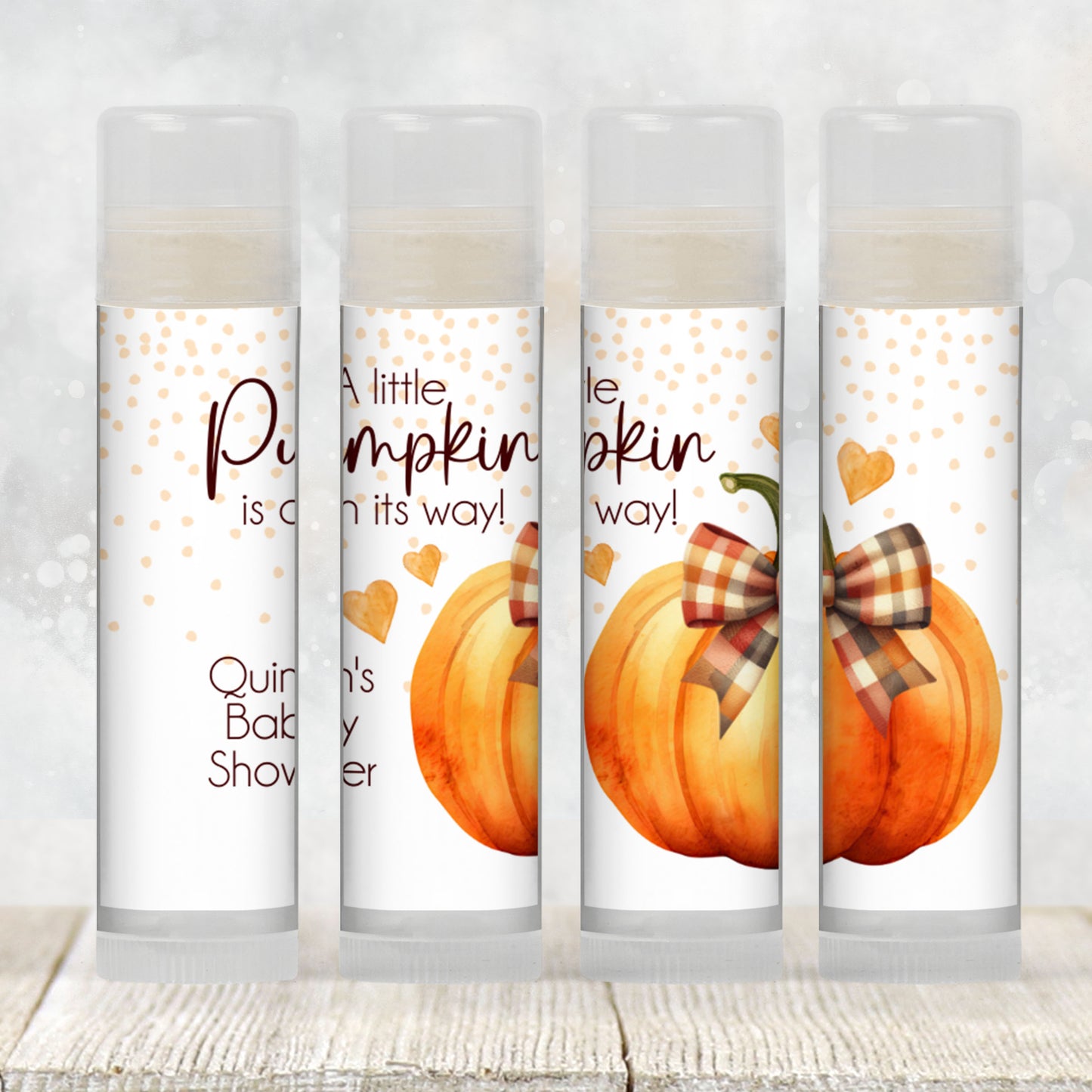 Pumpkin with Orange Bow Chapstick Favors: Gender Neutral Baby Shower Gift