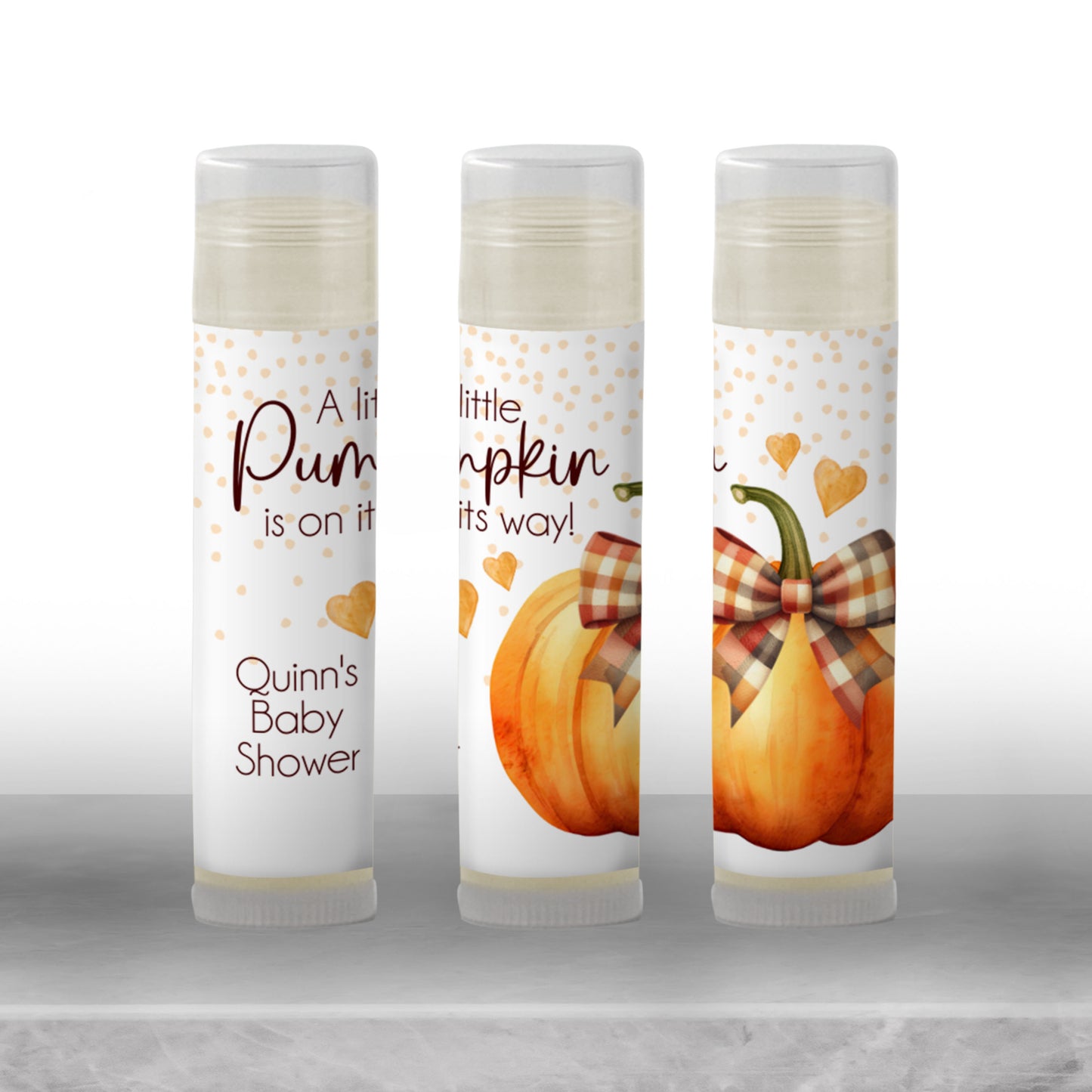 Pumpkin with Orange Bow Chapstick Favors: Gender Neutral Baby Shower Gift
