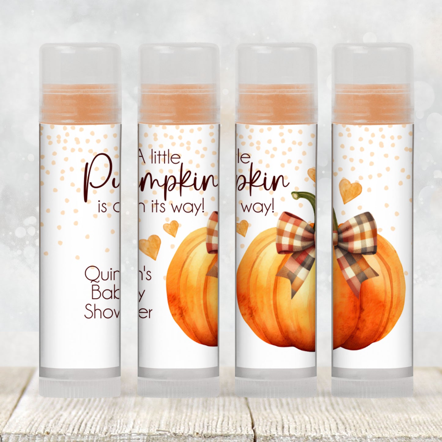 Pumpkin with Orange Bow Chapstick Label Template: Gender Neutral Baby Shower Favor
