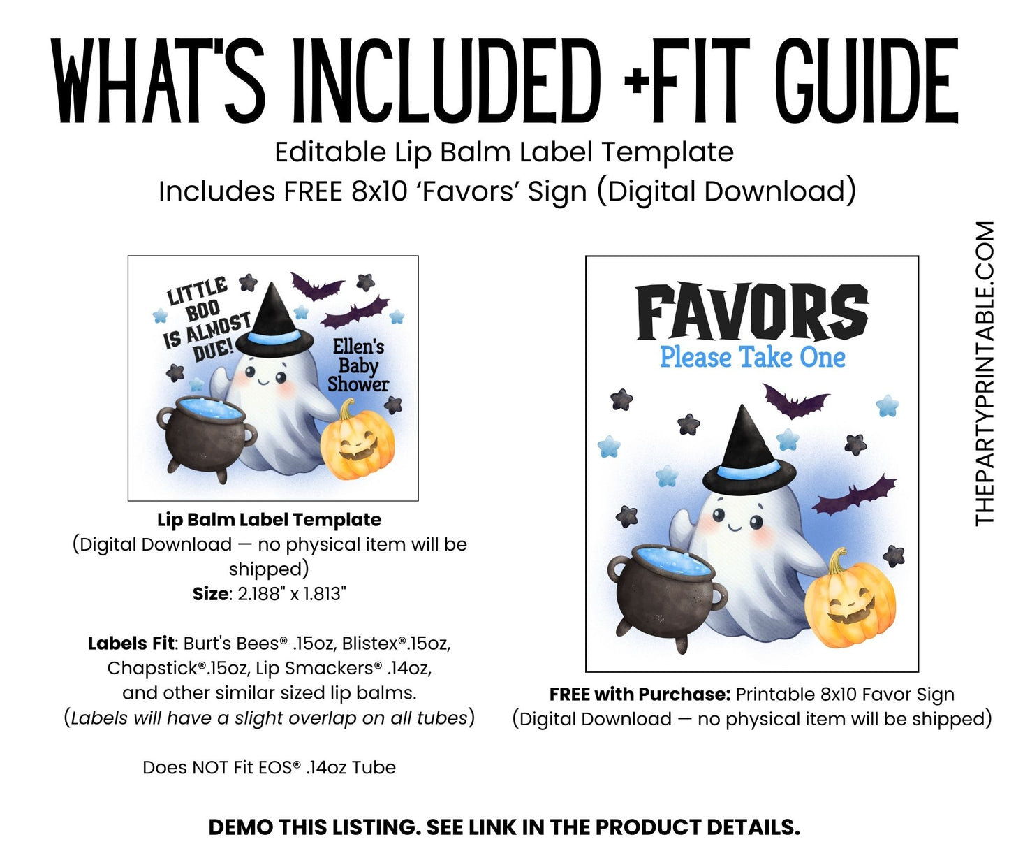 Blue Little Boo Chapstick Label Template: Halloween Baby Shower Favor for Boy