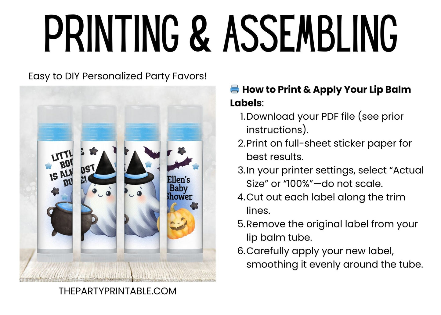 Blue Little Boo Chapstick Label Template: Halloween Baby Shower Favor for Boy