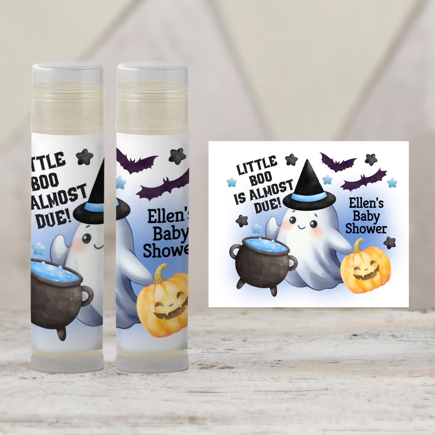 Blue Little Boo Chapstick Favors: Halloween Baby Shower, Boy Fall Party Gift