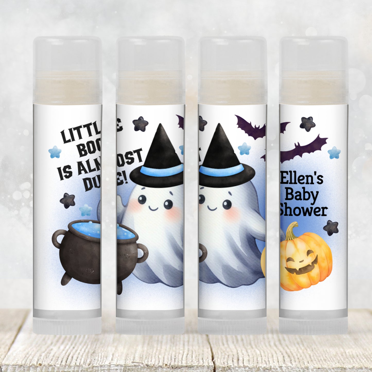Blue Little Boo Chapstick Favors: Halloween Baby Shower, Boy Fall Party Gift