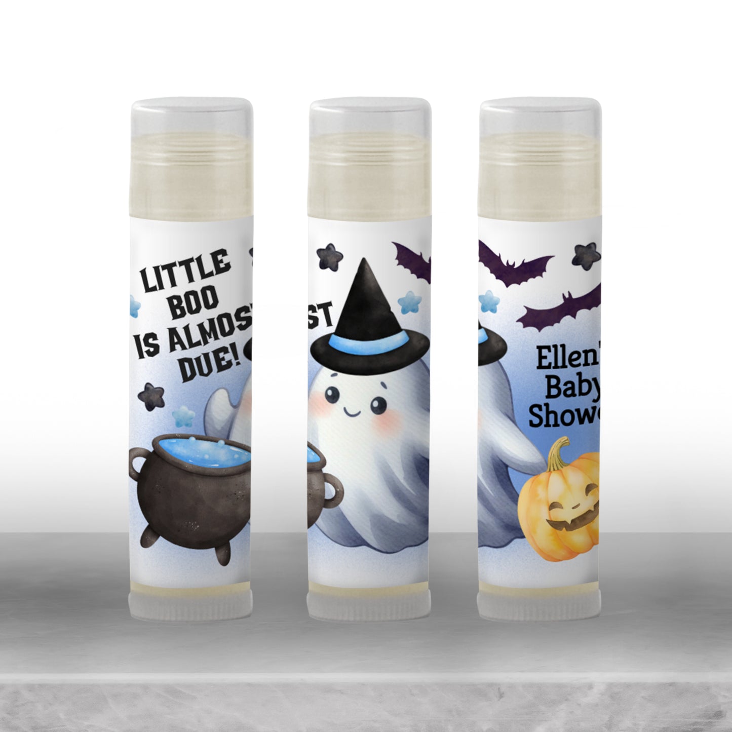 Blue Little Boo Chapstick Favors: Halloween Baby Shower, Boy Fall Party Gift