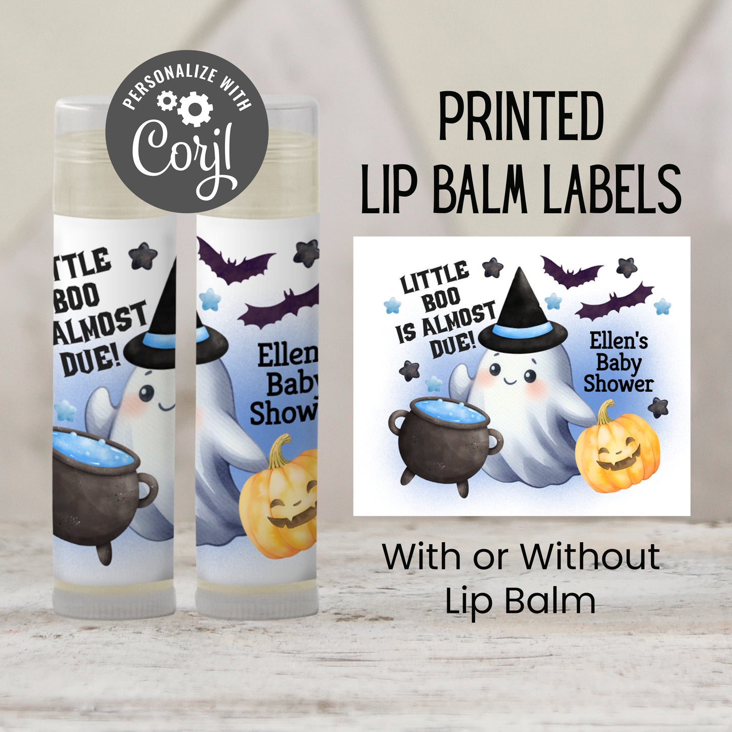 Blue Little Boo Chapstick Favors: Halloween Baby Shower, Boy Fall Party Gift