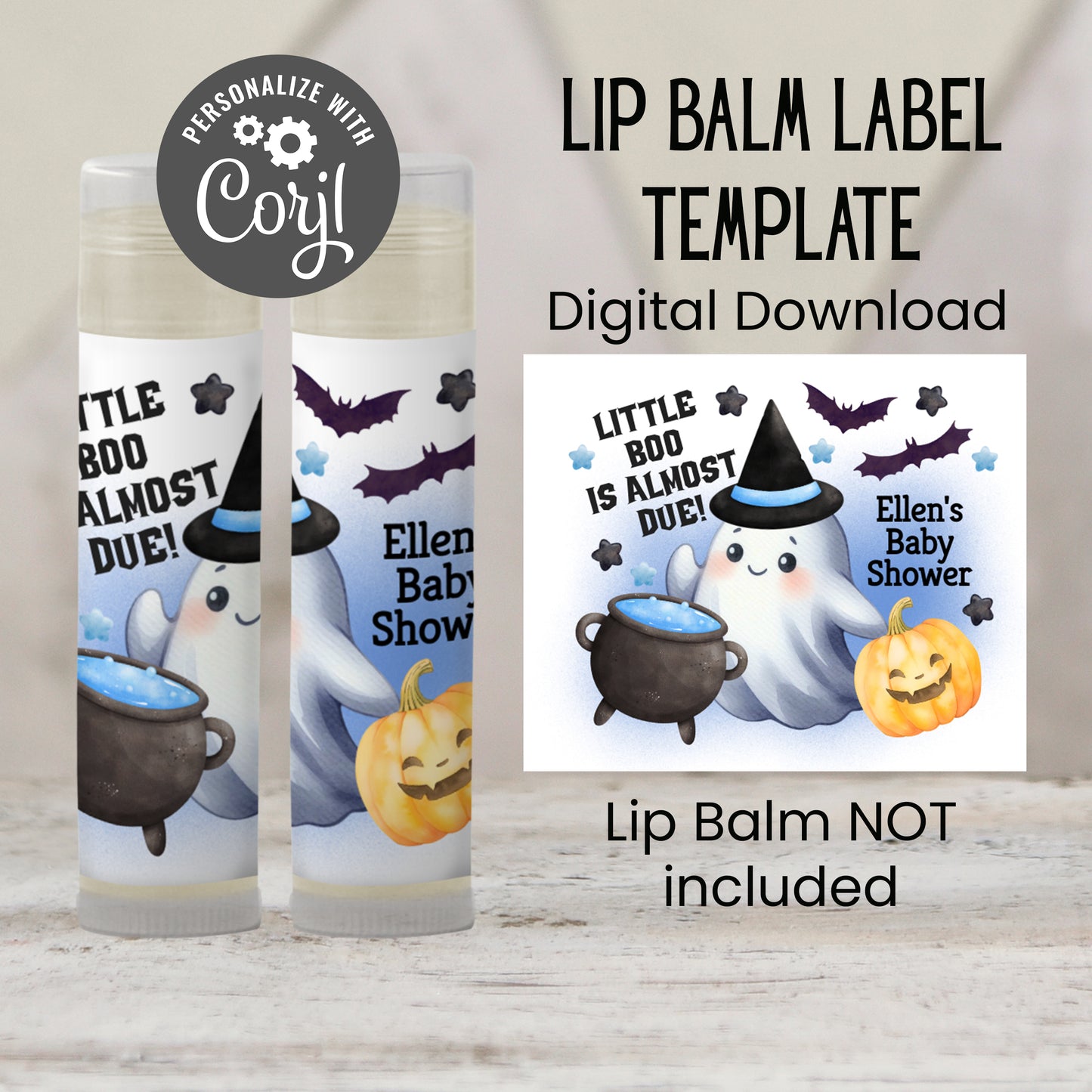 Blue Little Boo Chapstick Label Template: Halloween Baby Shower Favor for Boy