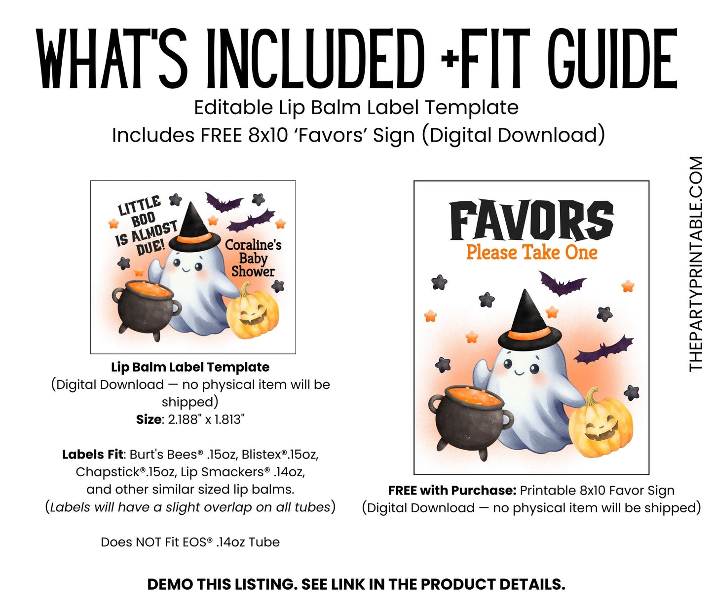 Orange Little Boo Chapstick Label Template: Halloween Baby Shower Favor