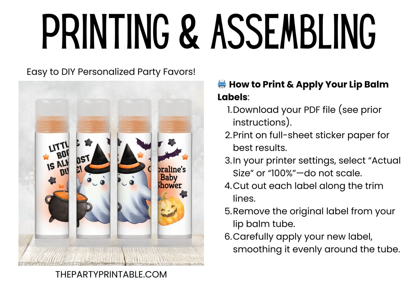 Orange Little Boo Chapstick Label Template: Halloween Baby Shower Favor