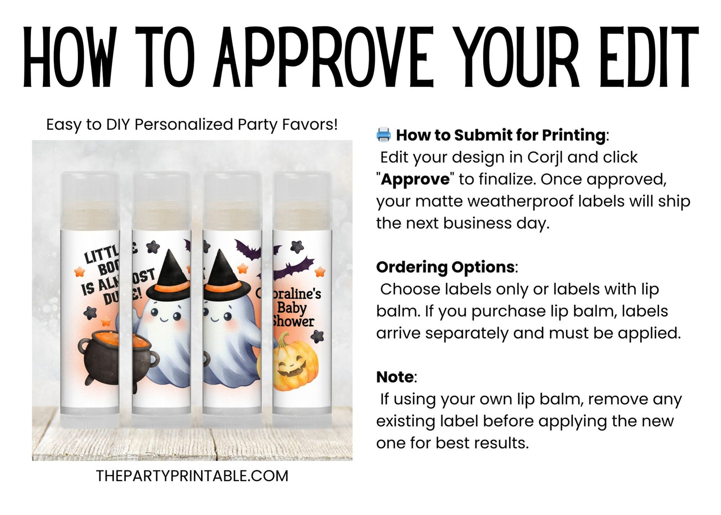 Orange Little Boo Chapstick Favors: Halloween Baby Shower, Fall Party Gift