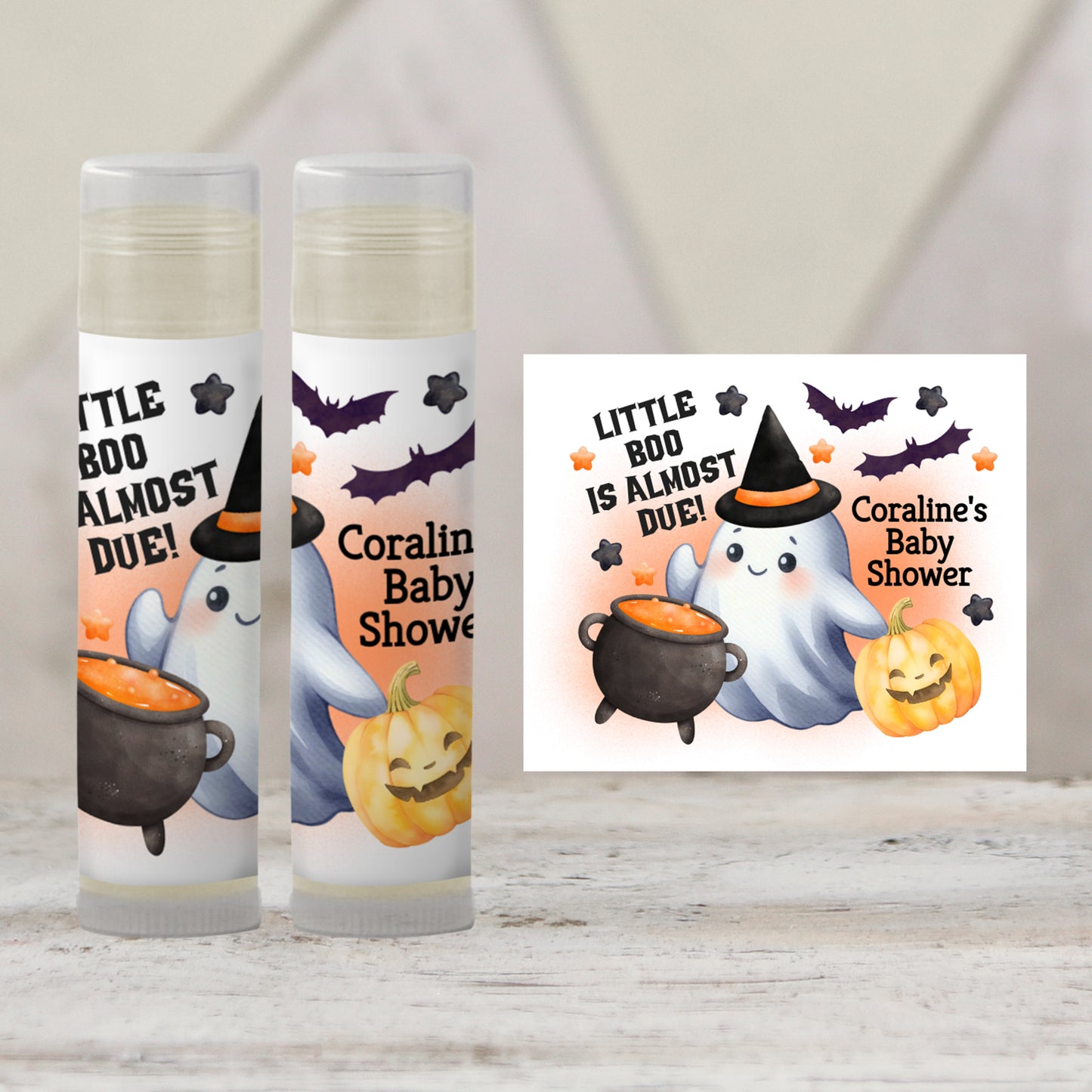 Orange Little Boo Chapstick Favors: Halloween Baby Shower, Fall Party Gift