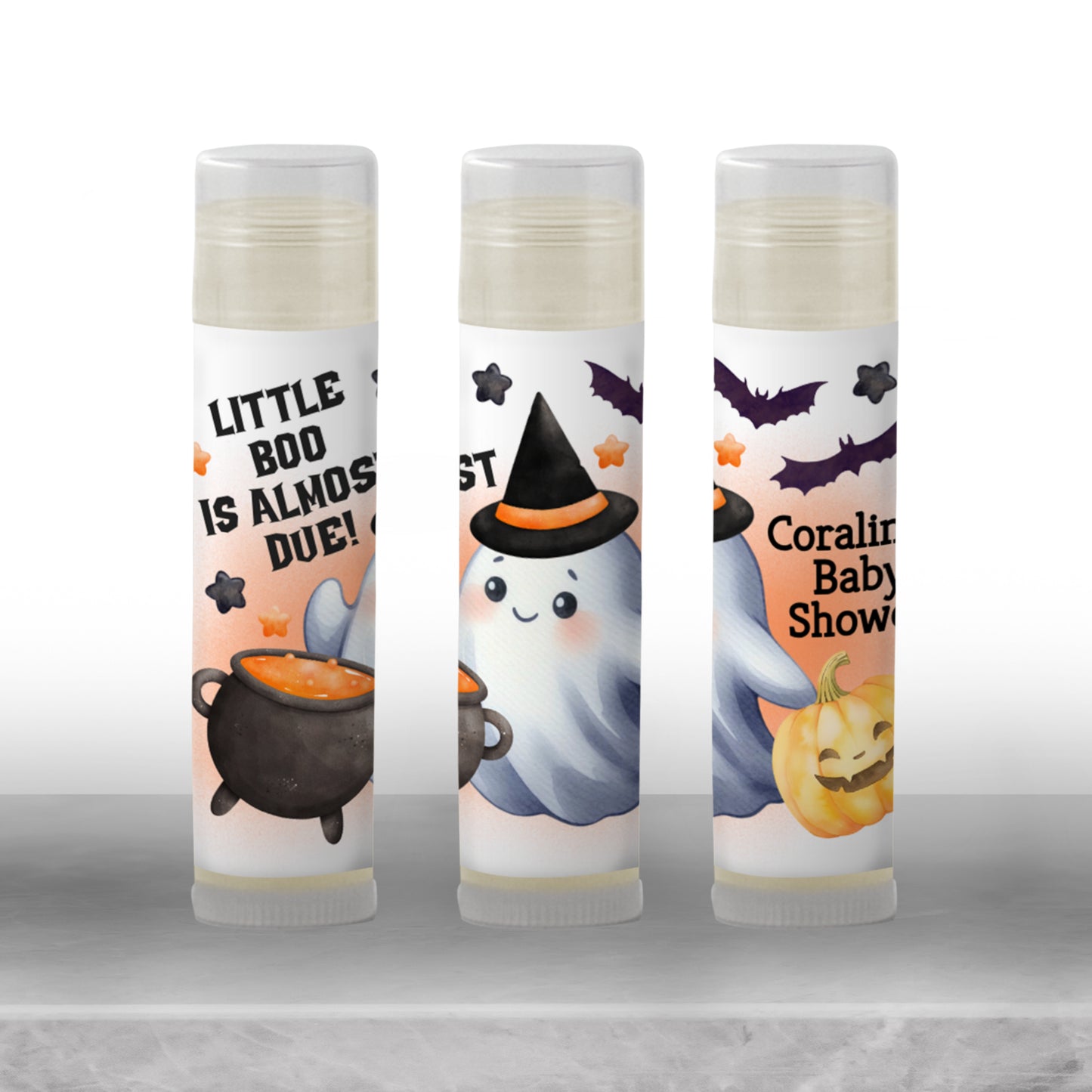 Orange Little Boo Chapstick Favors: Halloween Baby Shower, Fall Party Gift