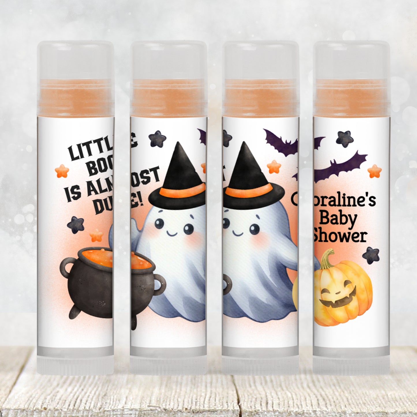 Orange Little Boo Chapstick Label Template: Halloween Baby Shower Favor