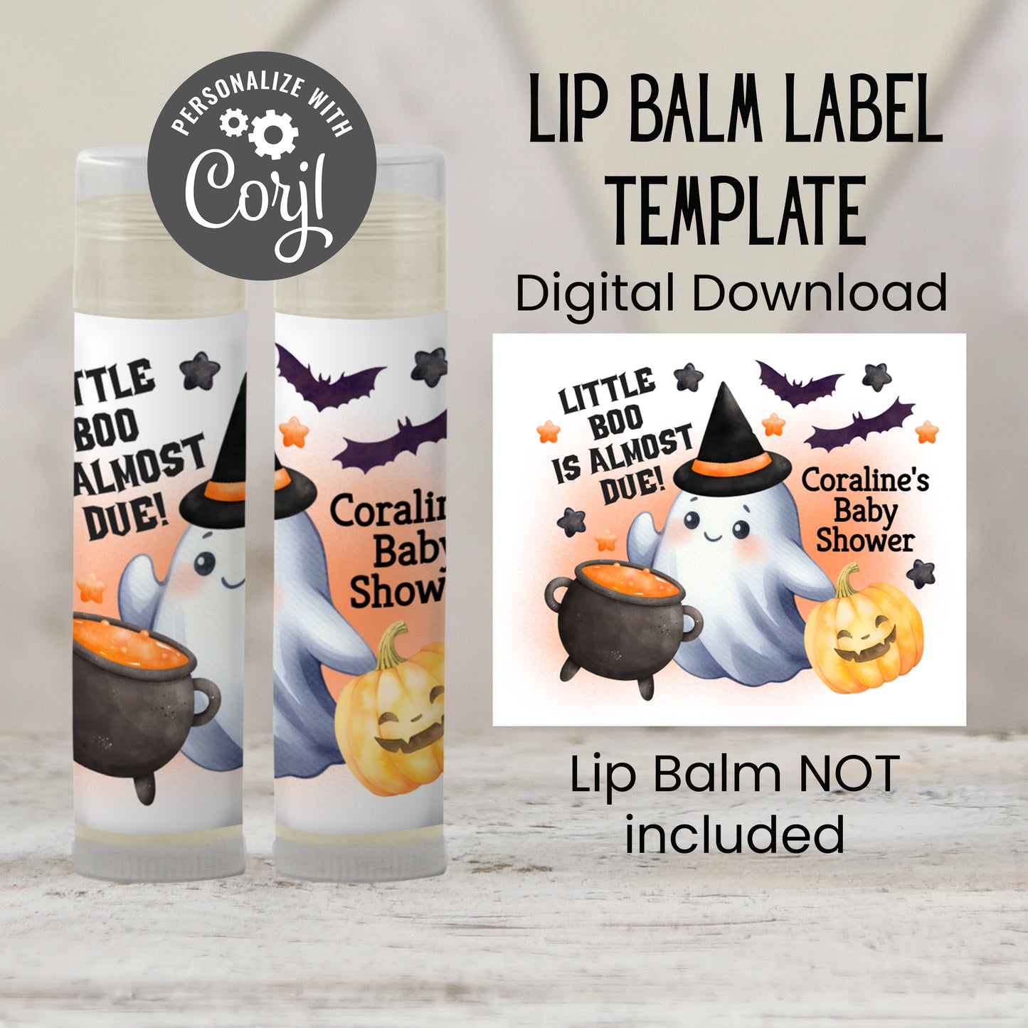 Orange Little Boo Chapstick Label Template: Halloween Baby Shower Favor