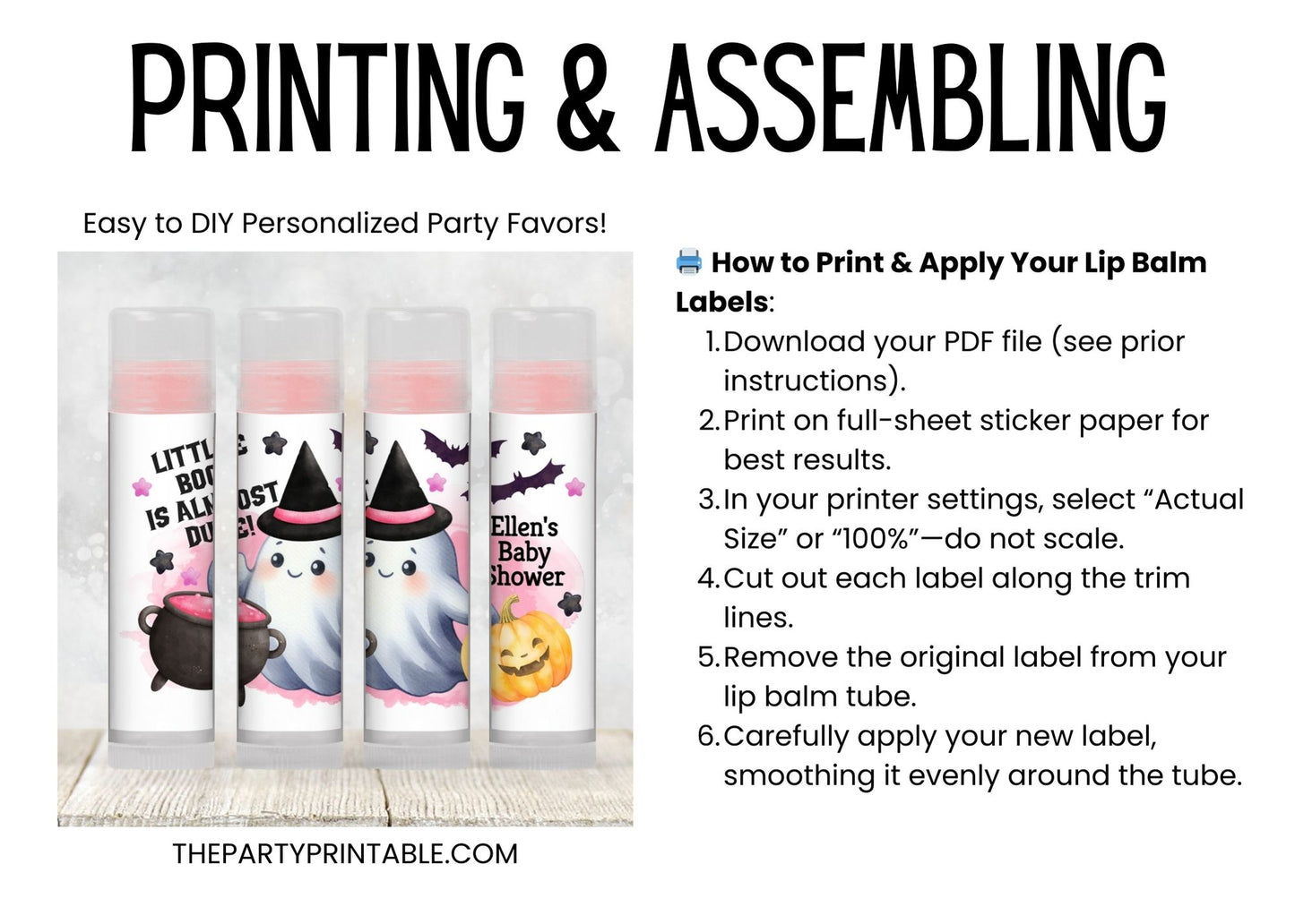Pink Little Boo Chapstick Label Template: Halloween Baby Shower Favor