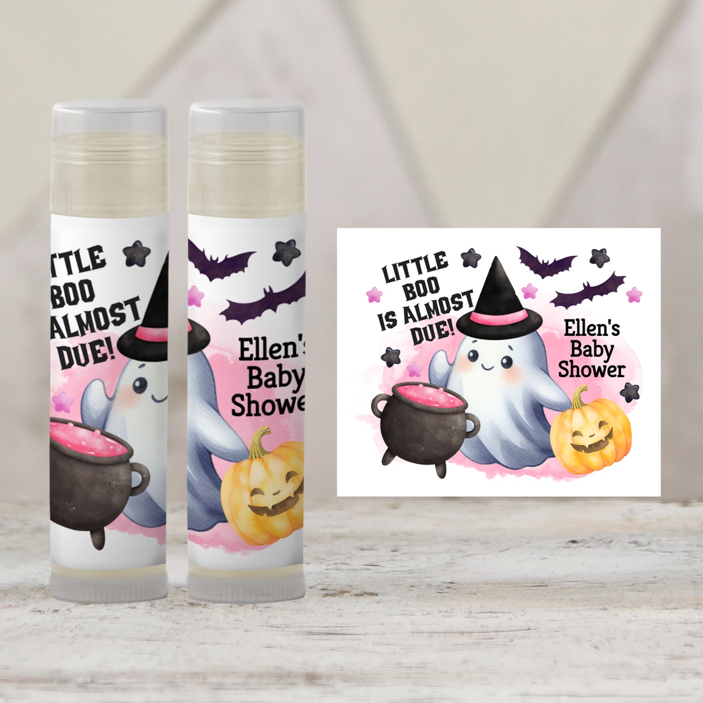 Pink Little Boo Chapstick Favors: Halloween Baby Shower, Girl Fall Party Gift