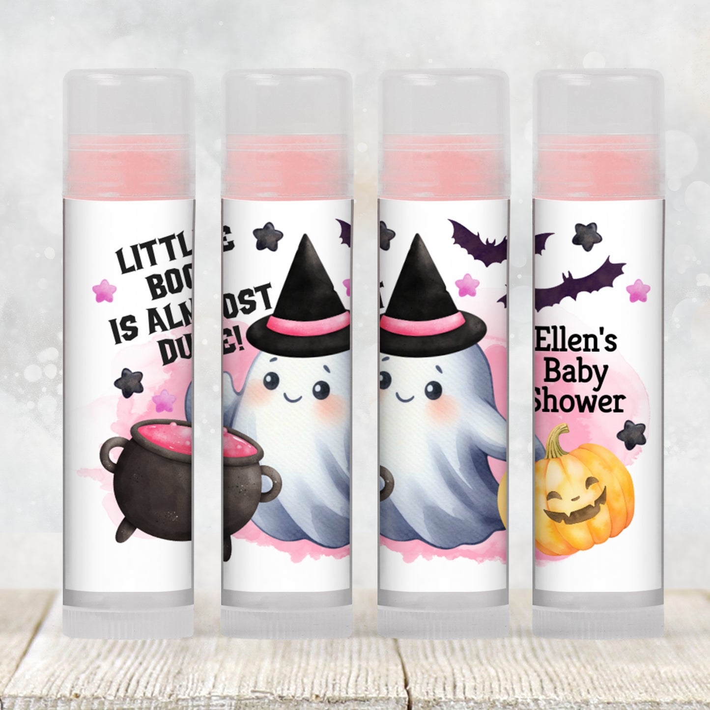 Pink Little Boo Chapstick Label Template: Halloween Baby Shower Favor