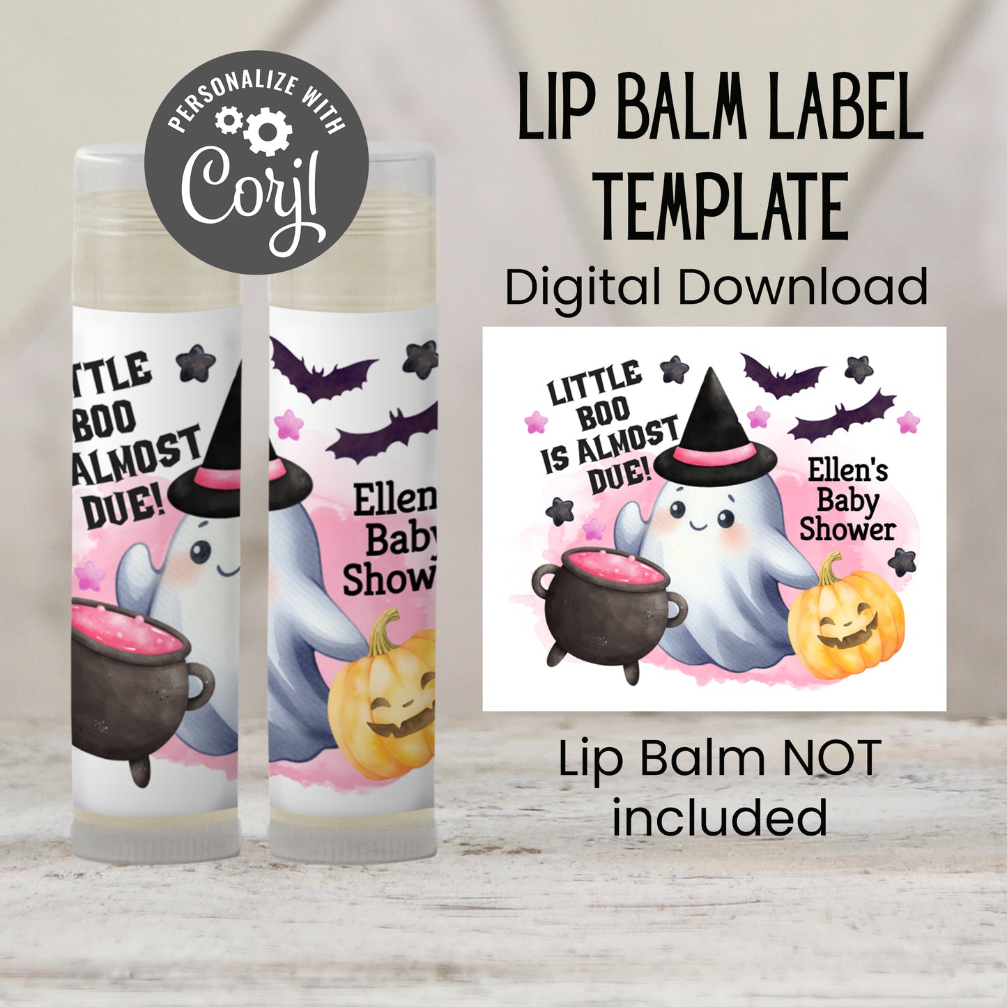 Pink Little Boo Chapstick Label Template: Halloween Baby Shower Favor