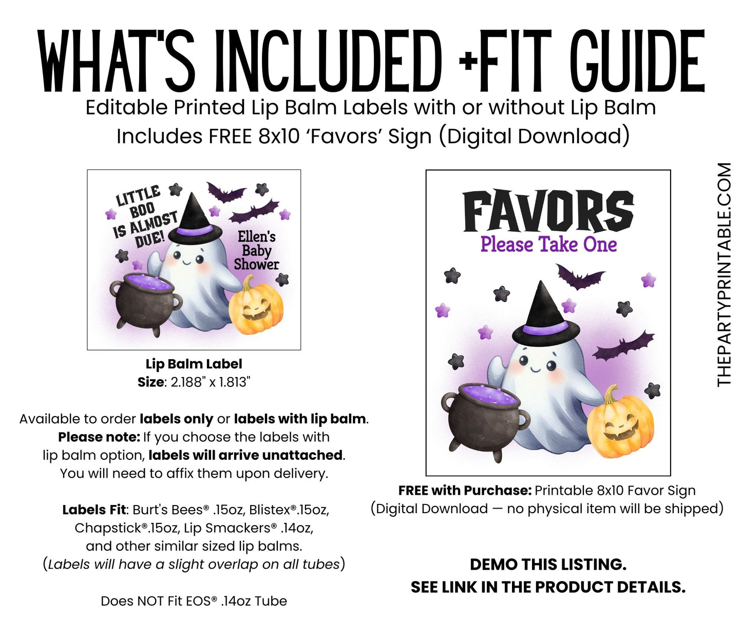 Purple Little Boo Chapstick Favors: Halloween Baby Shower, Fall Party Gift