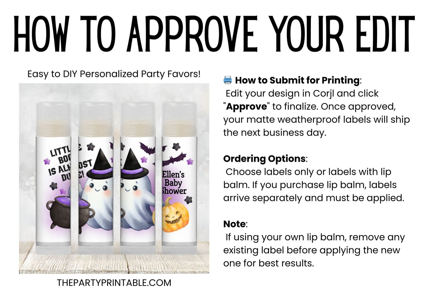 Purple Little Boo Chapstick Favors: Halloween Baby Shower, Fall Party Gift
