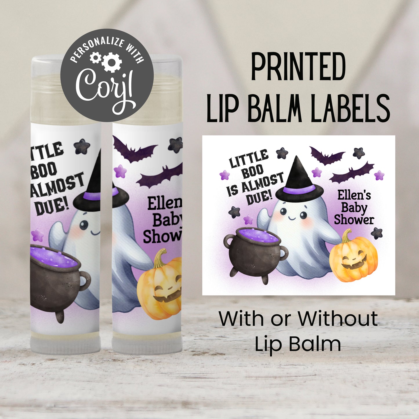 Purple Little Boo Chapstick Favors: Halloween Baby Shower, Fall Party Gift